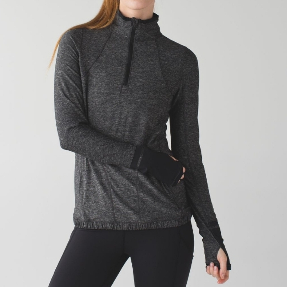 💜 Lululemon Pace Pusher 1/2 Zip In Heathered Black GUC